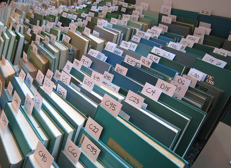 Once the books were scanned, they were carefully numbered and organized by color.